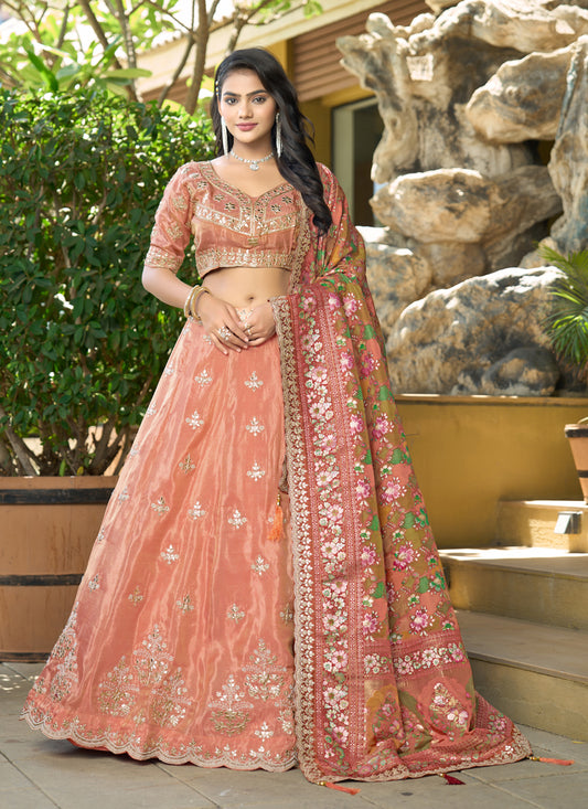 Charming Orange Heavy Embroidered Wedding Lehenga Choli Set