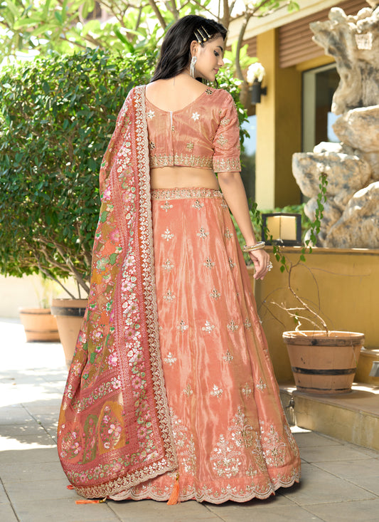 Charming Orange Heavy Embroidered Wedding Lehenga Choli Set