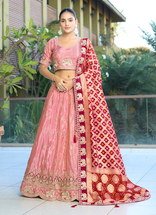 Attractive Pink Heavy Embroidered Wedding Lehenga Choli Set