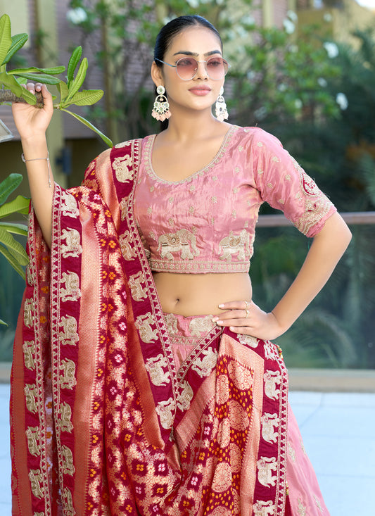 Attractive Pink Heavy Embroidered Wedding Lehenga Choli Set