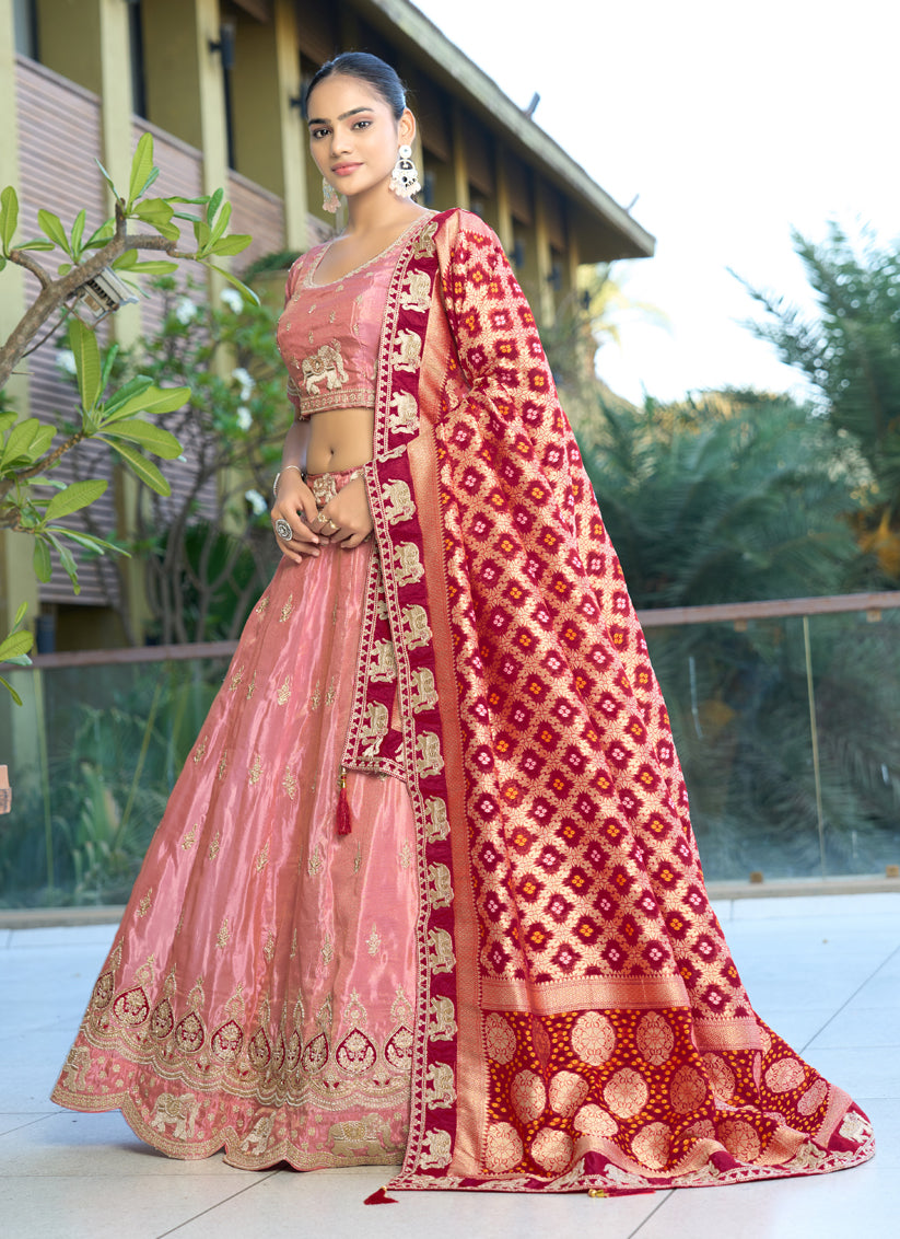 Attractive Pink Heavy Embroidered Wedding Lehenga Choli Set