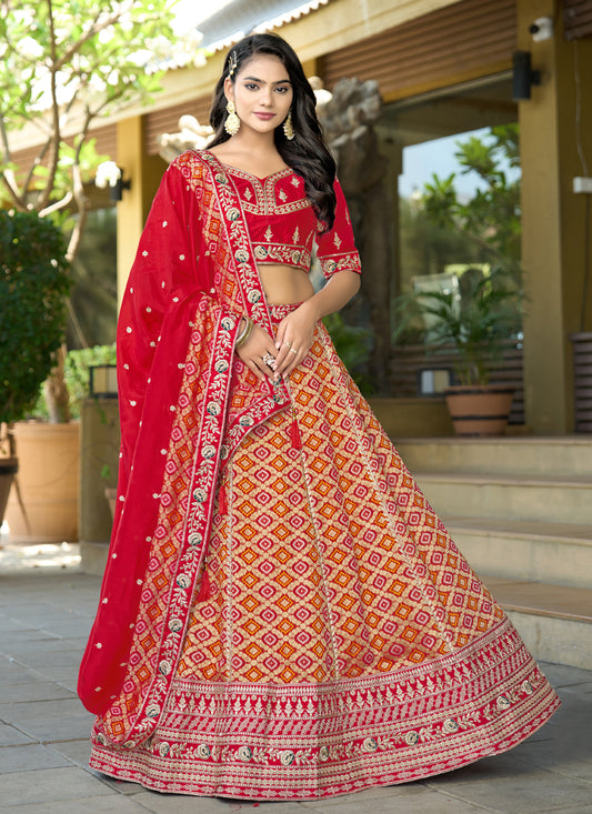 Stylish Red Heavy Embroidered Wedding Lehenga Choli Set