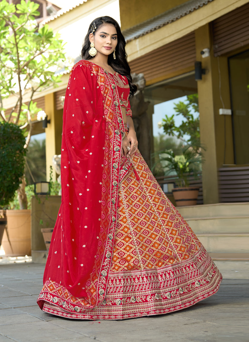 Stylish Red Heavy Embroidered Wedding Lehenga Choli Set