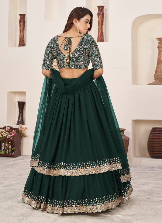 Pine Green Georgette Embroidered Lehenga Choli
