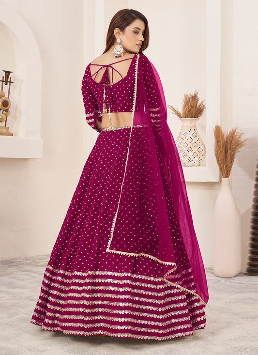 Raspberry Pink Georgette Embroidered Wedding Lehenga Choli Set
