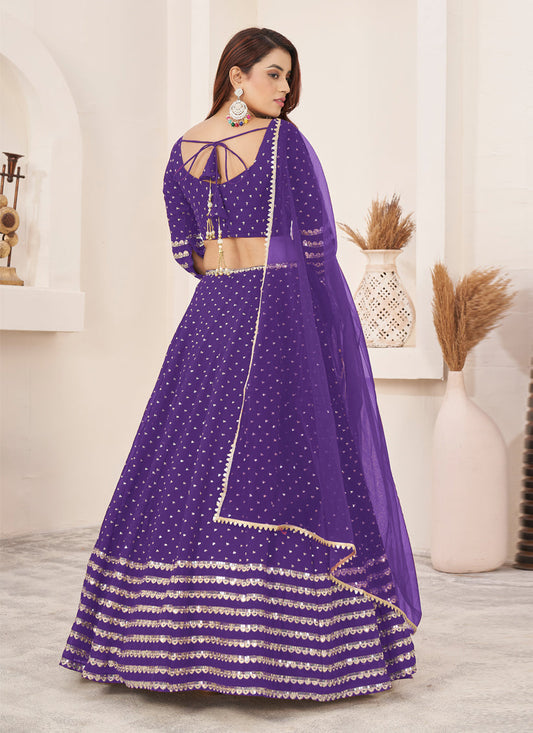 Purple Georgette Embroidered Wedding Lehenga Choli Set