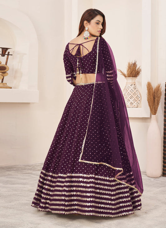 Burgundy Georgette Embroidered Lehenga Choli