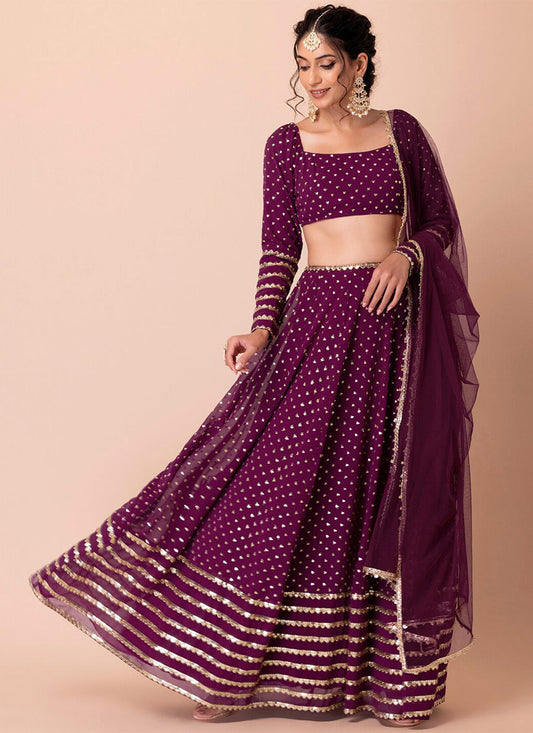 wine embroidered georgette lehenga choli set