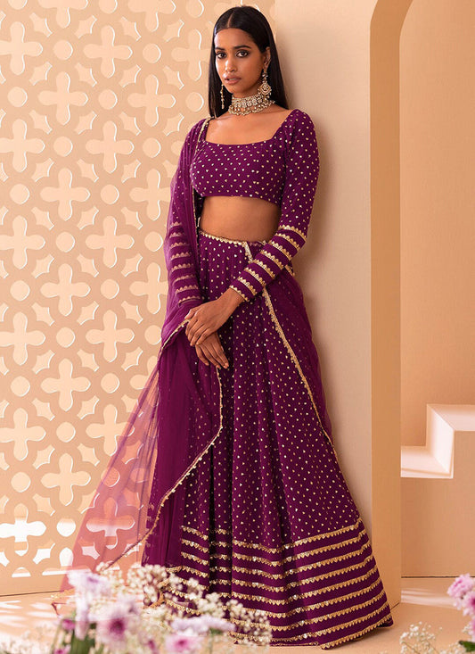 wine embroidered georgette lehenga choli set