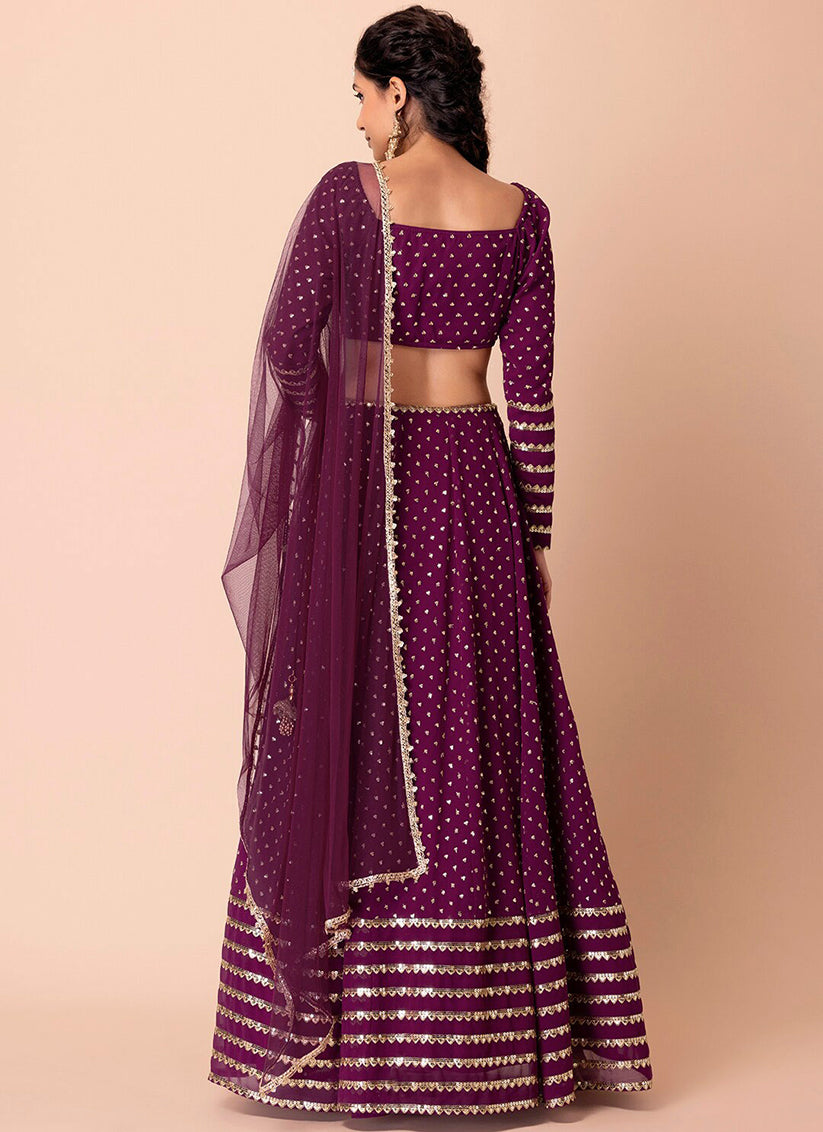 wine embroidered georgette lehenga choli set