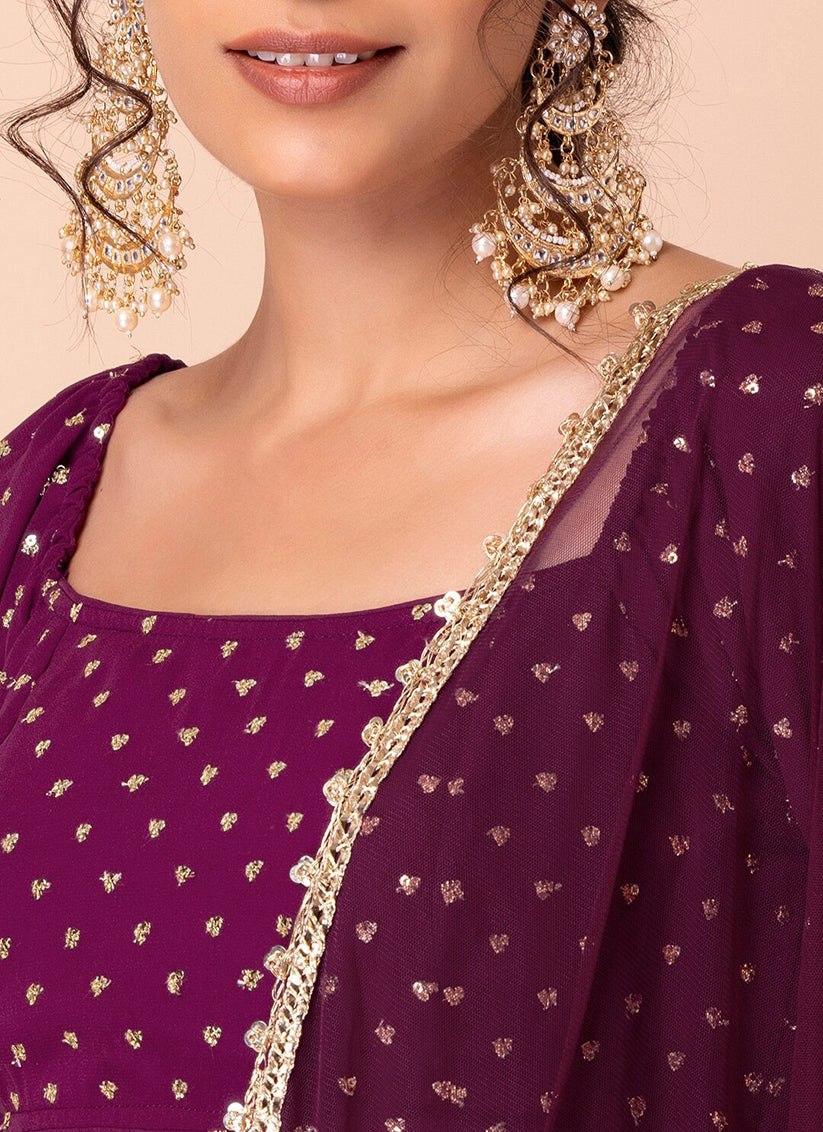 wine embroidered georgette lehenga choli set