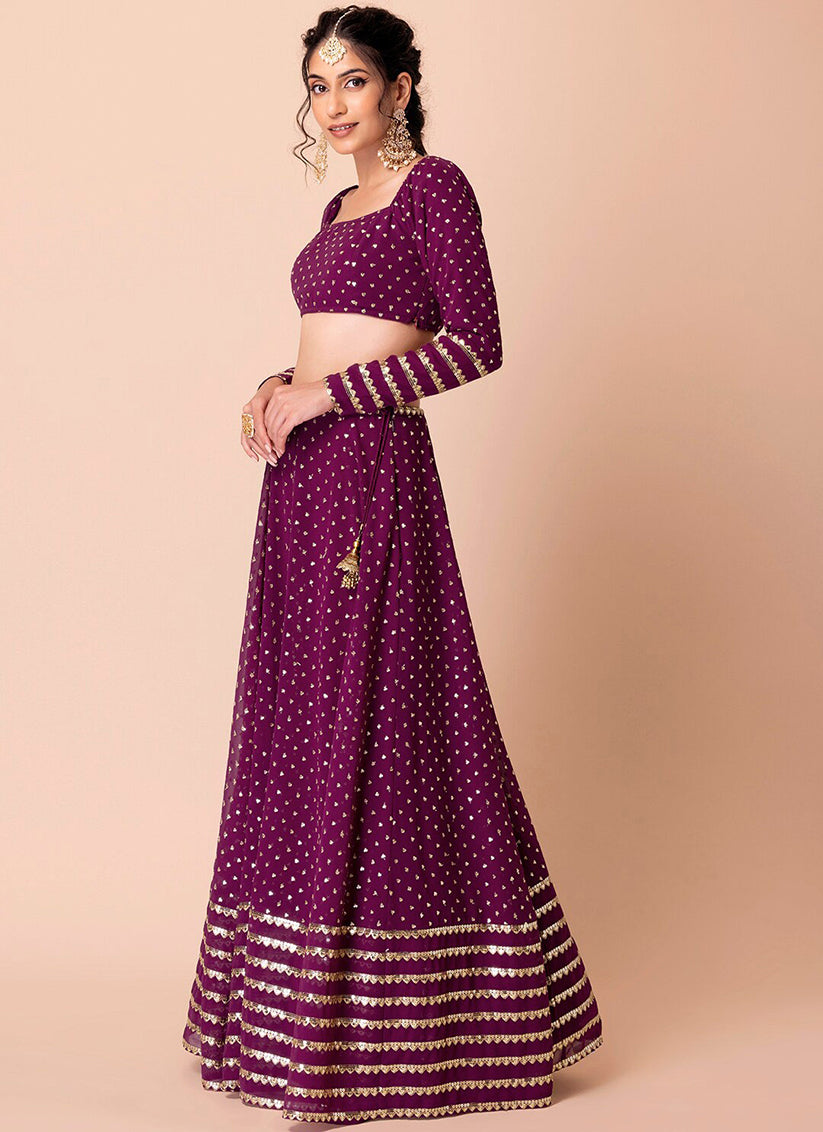 wine embroidered georgette lehenga choli set