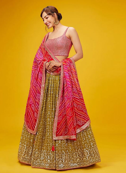 Olive Green Heavy Designer Georgette Lehenga Choli