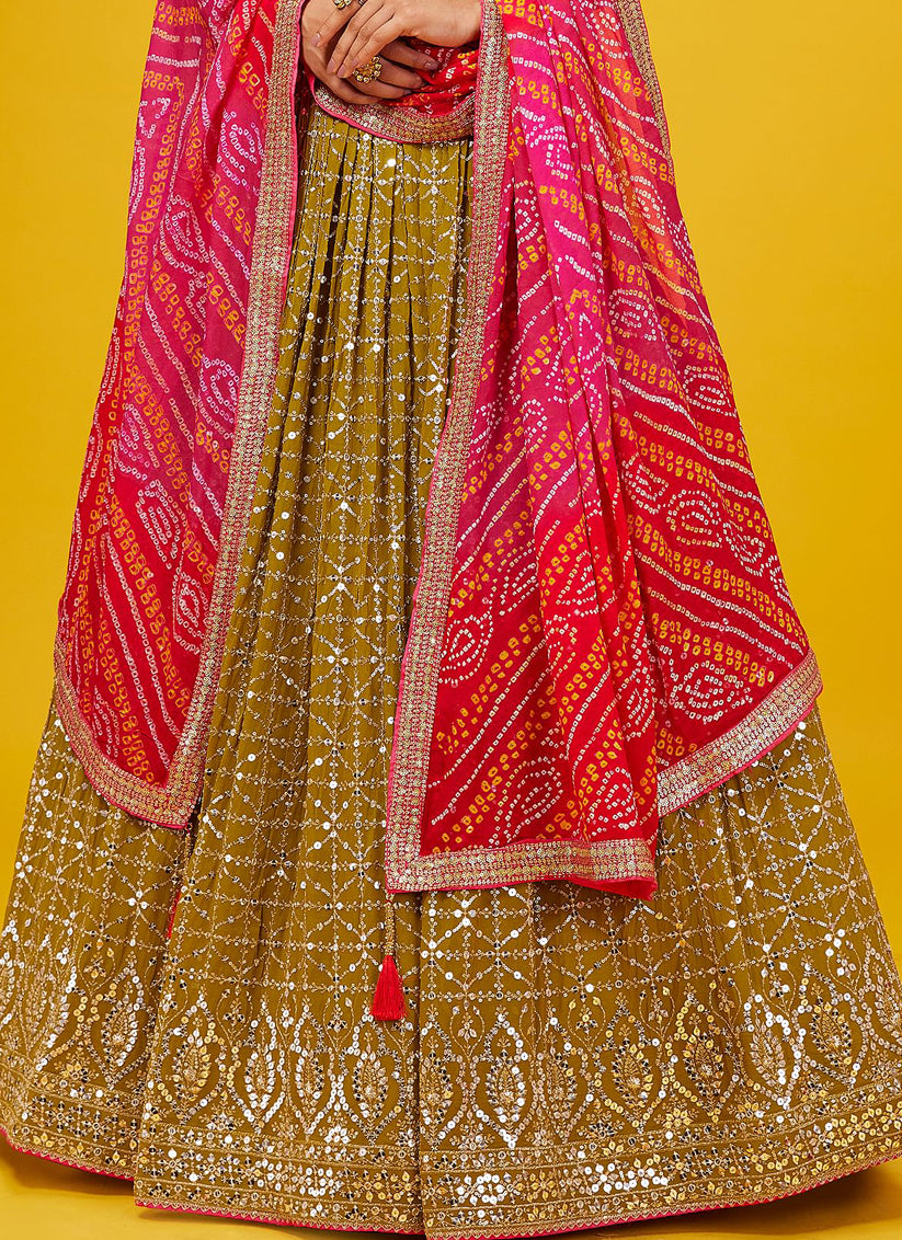 Olive Green Heavy Designer Georgette Lehenga Choli