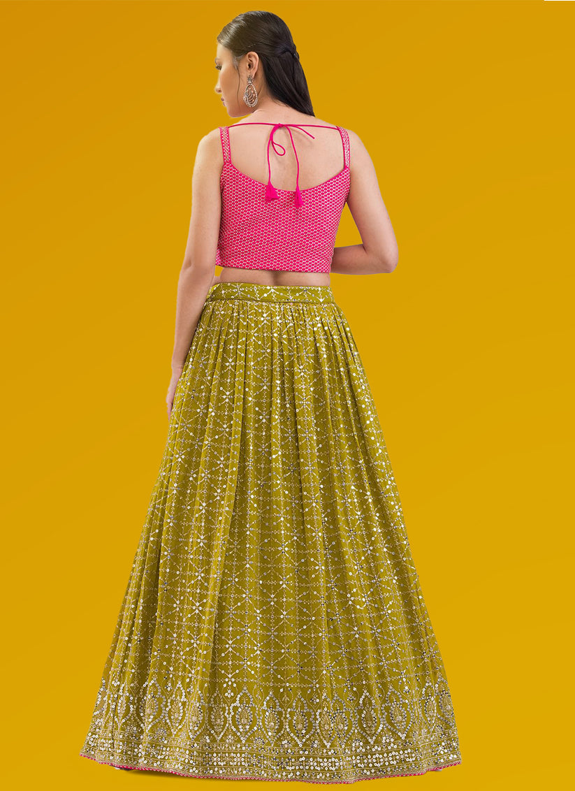 Olive Green Heavy Designer Georgette Lehenga Choli