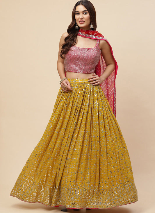 Yellow Heavy Designer Georgette Lehenga Choli