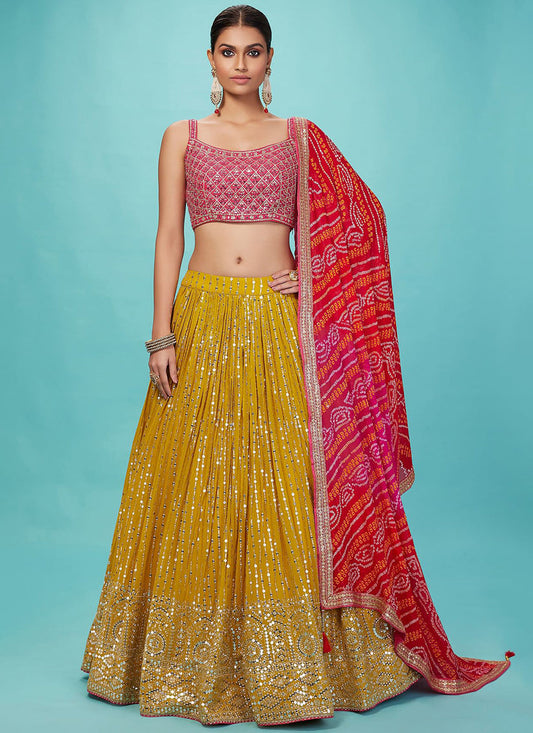 Yellow Heavy Designer Georgette Lehenga Choli
