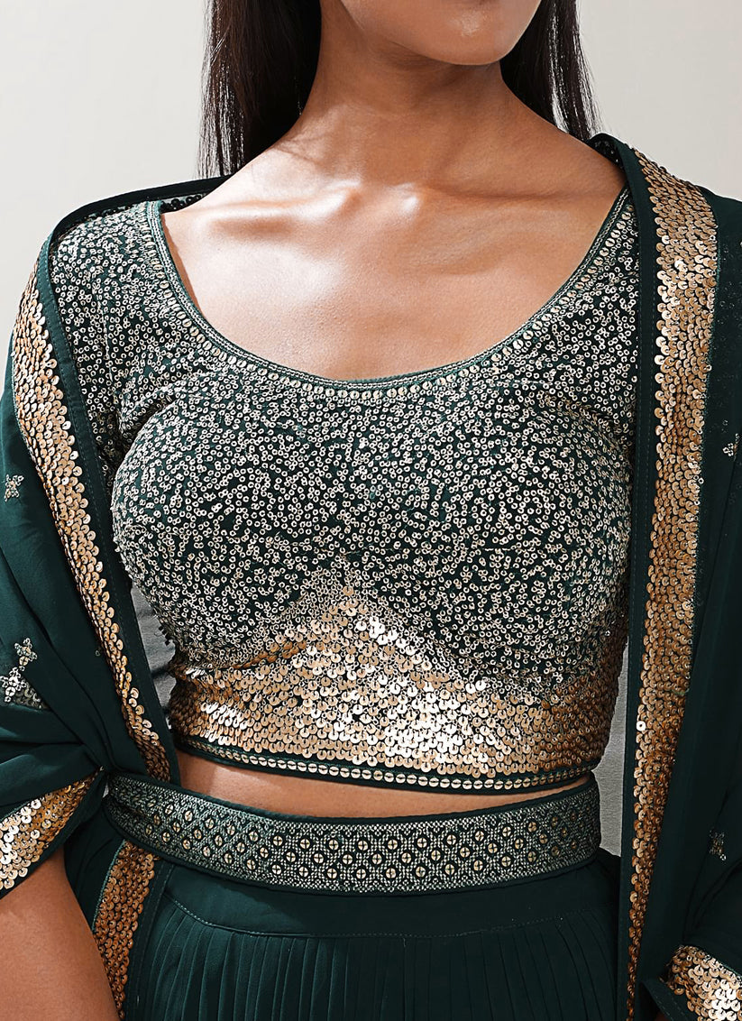 Bottle Green Heavy Designer Georgette Lehenga Choli