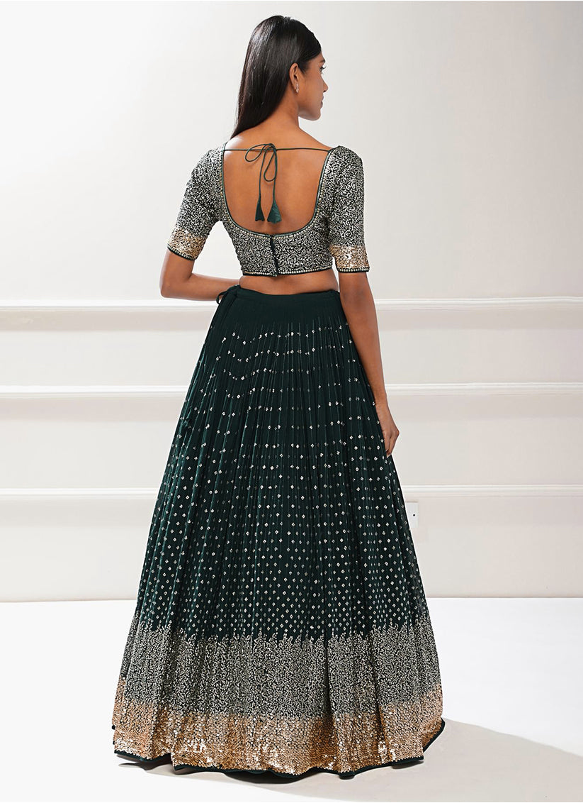 Bottle Green Heavy Designer Georgette Lehenga Choli