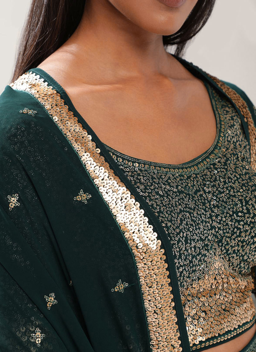 Bottle Green Heavy Designer Georgette Lehenga Choli