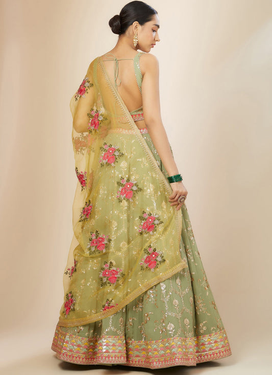 Pista Green Heavy Designer Georgette Lehenga Choli