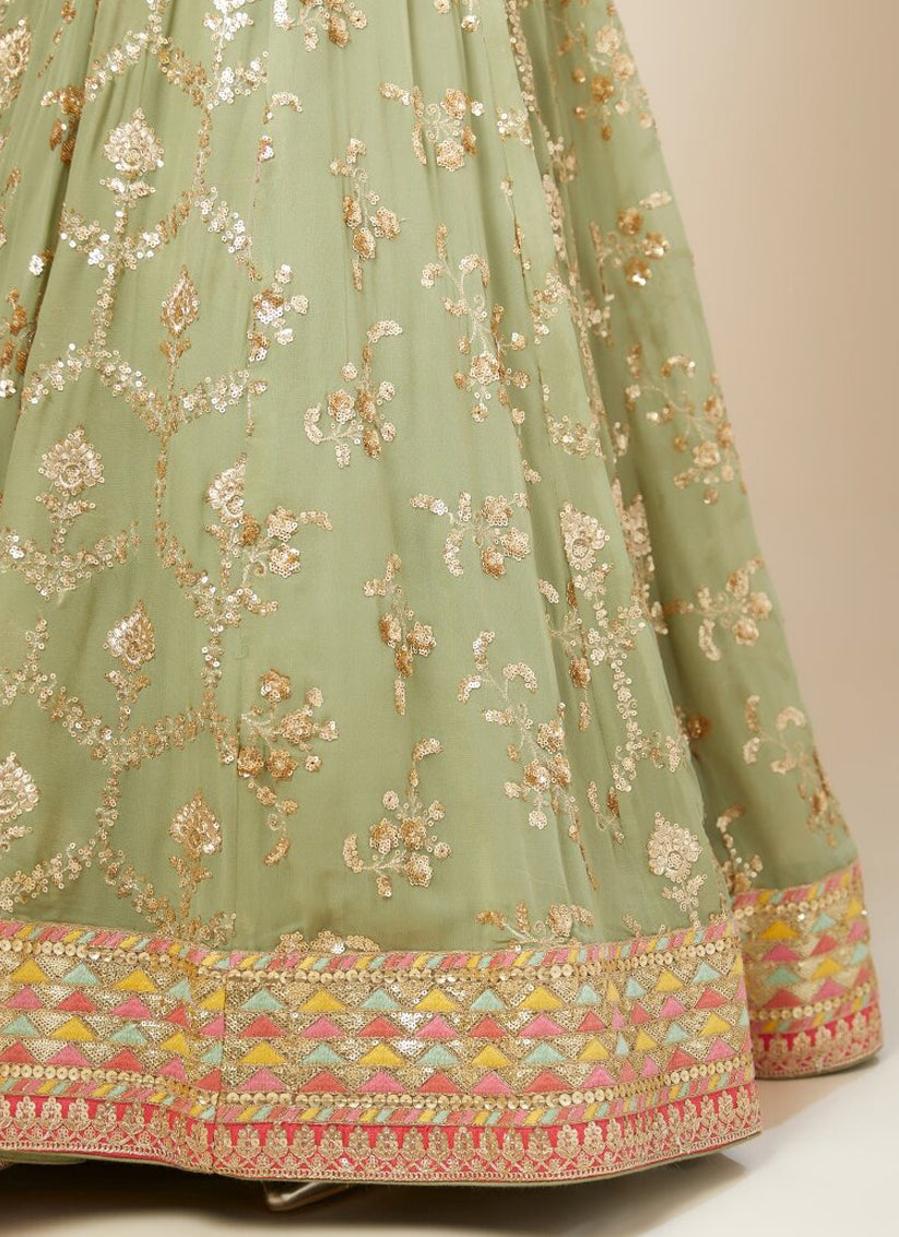 Pista Green Heavy Designer Georgette Lehenga Choli