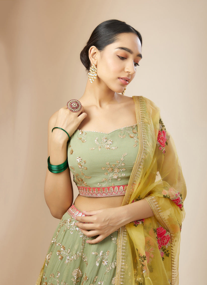 Pista Green Heavy Designer Georgette Lehenga Choli