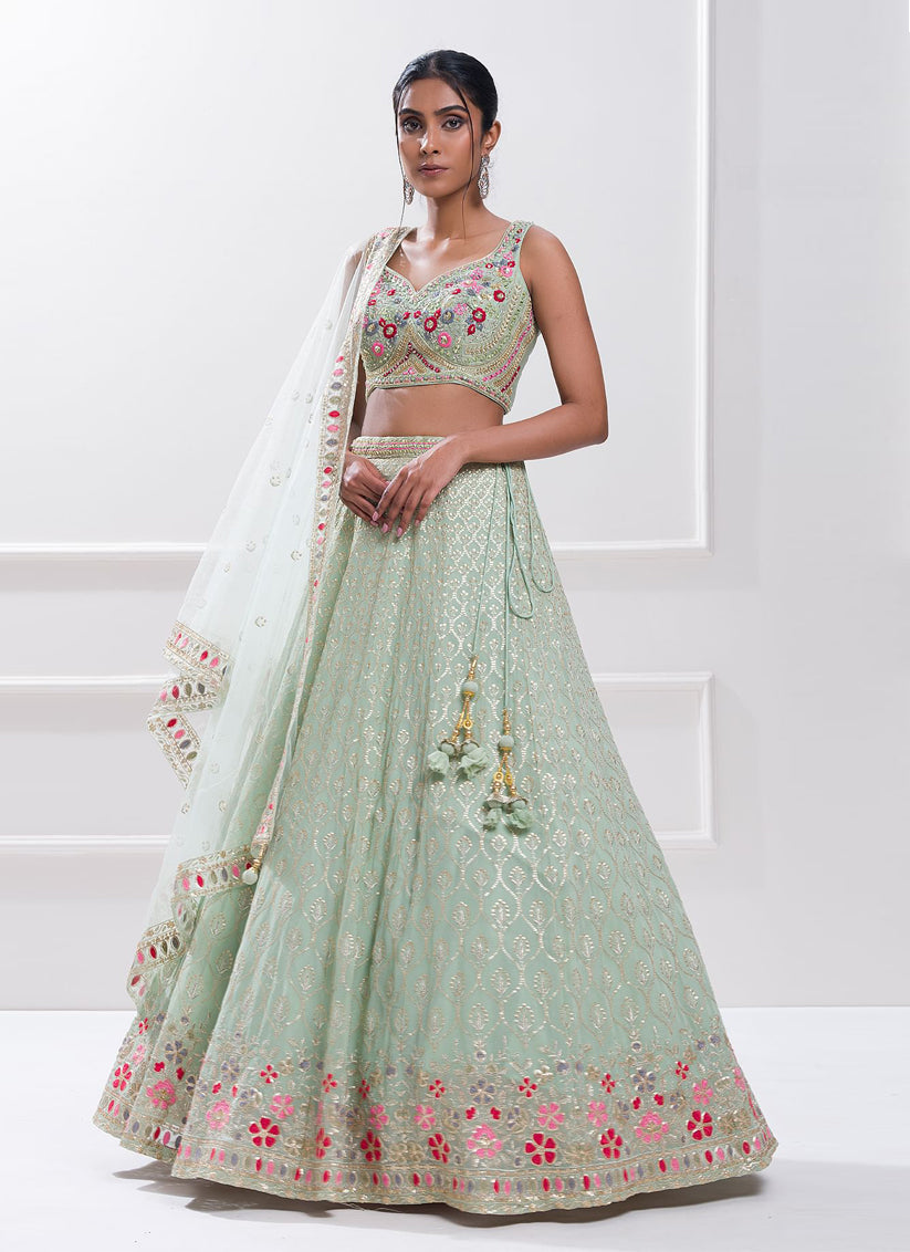 Sky Blue Heavy Designer Georgette Lehenga Choli