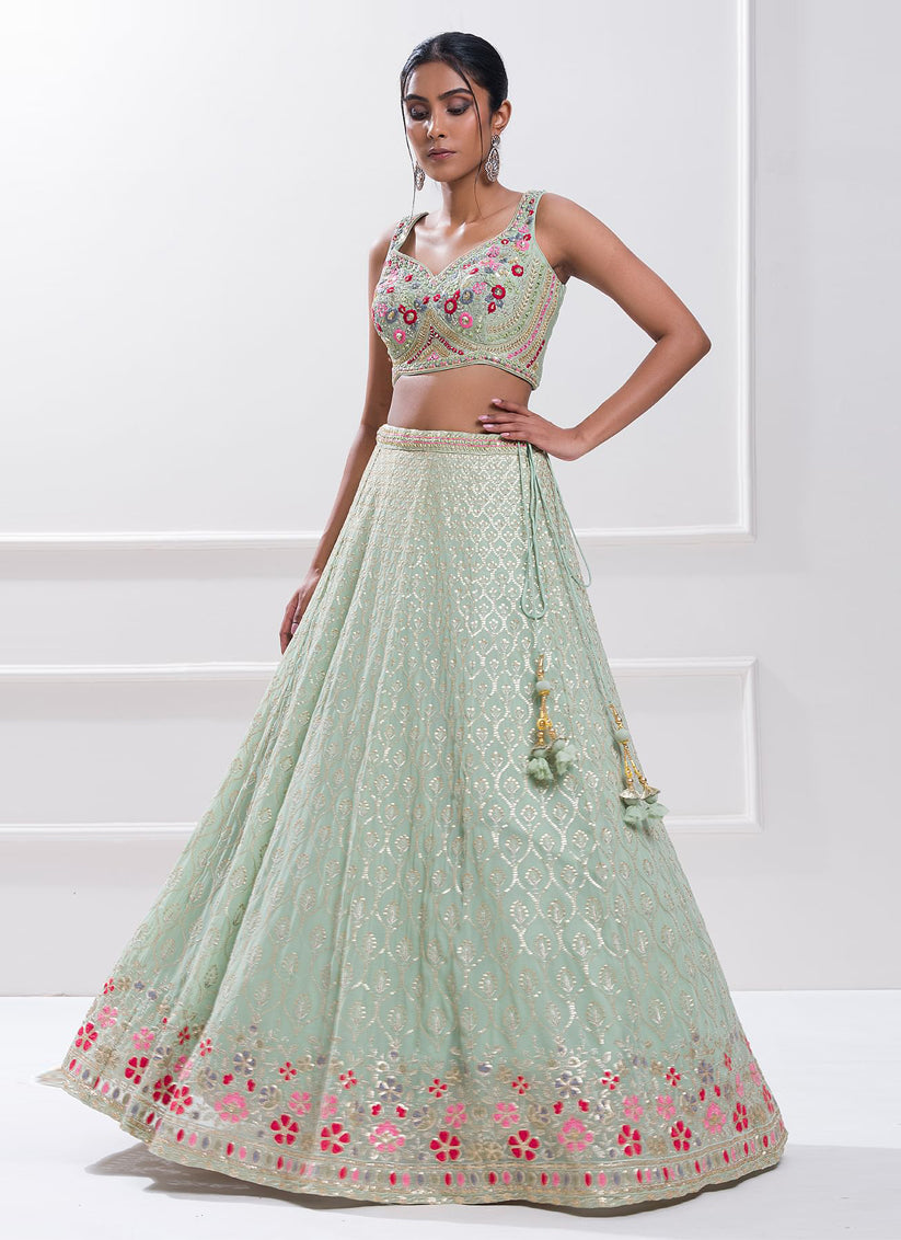 Sky Blue Heavy Designer Georgette Lehenga Choli
