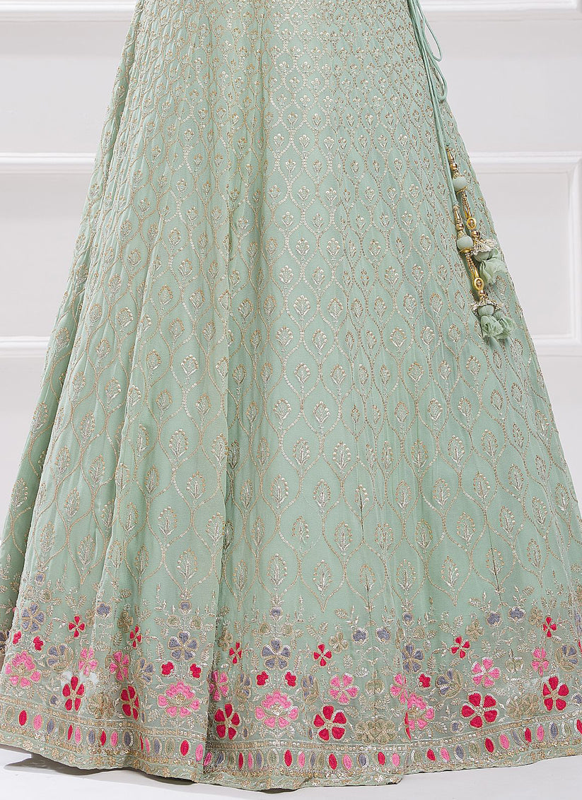 Sky Blue Heavy Designer Georgette Lehenga Choli