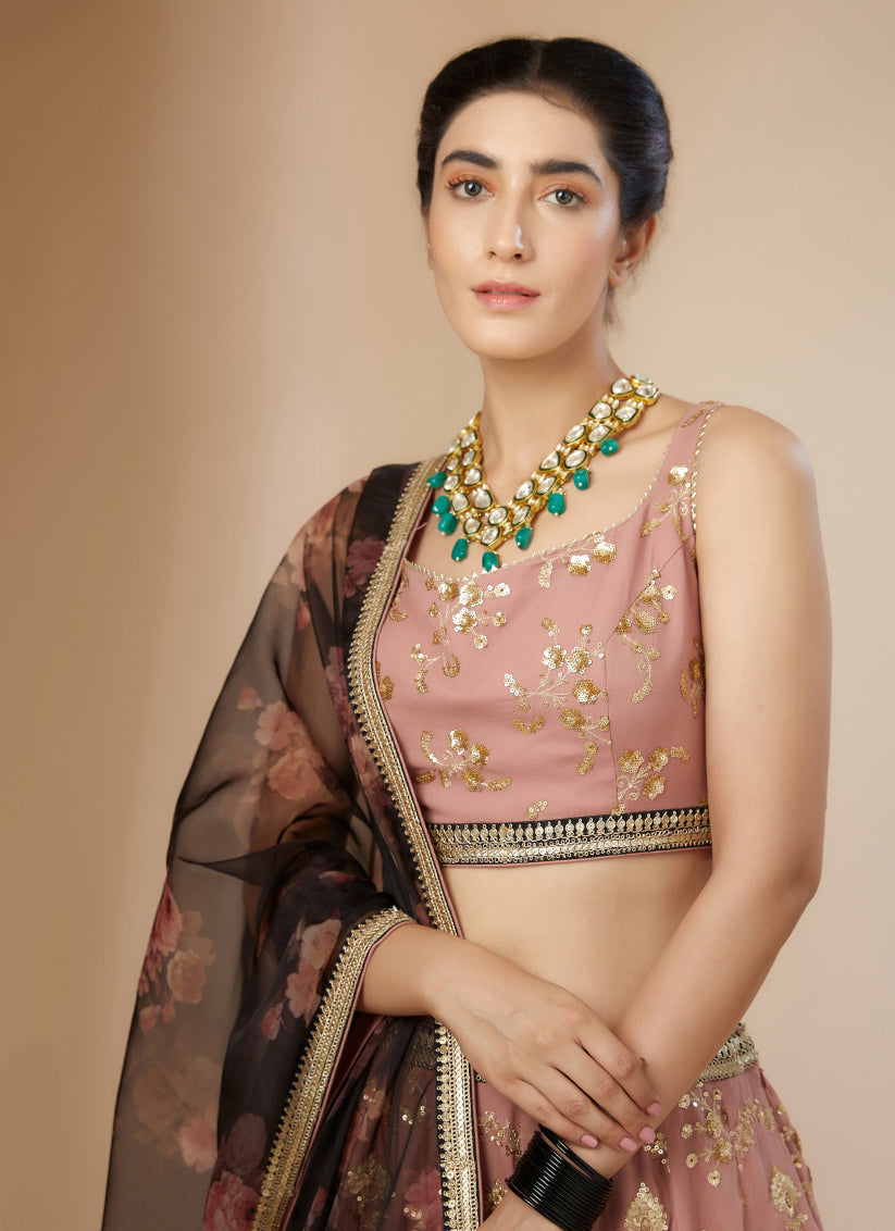 Salmon Pink Heavy Designer Georgette Lehenga Choli