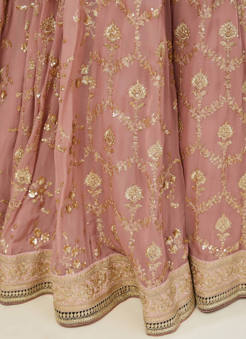 Salmon Pink Heavy Designer Georgette Lehenga Choli