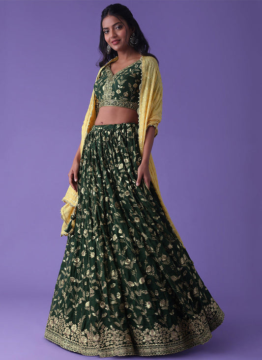 Bottle Green Heavy Designer Georgette Lehenga Choli