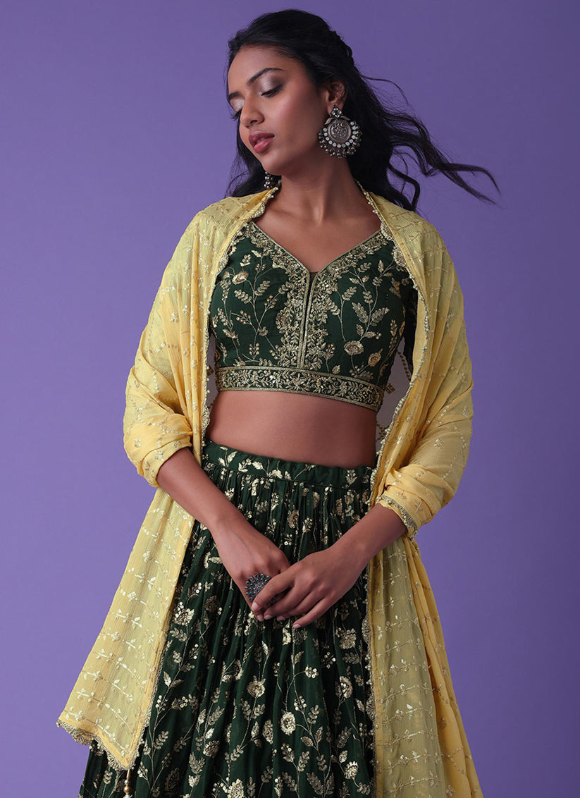 Bottle Green Heavy Designer Georgette Lehenga Choli