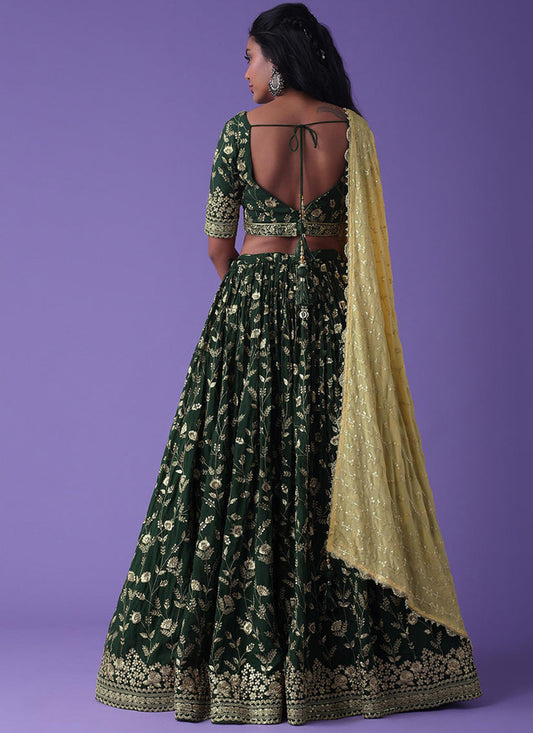 Bottle Green Heavy Designer Georgette Lehenga Choli