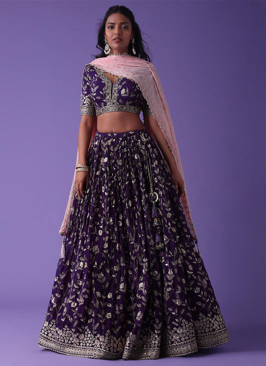Purple Heavy Designer Georgette Lehenga Choli