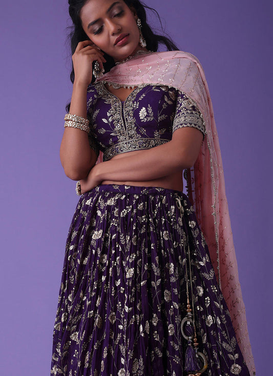 Purple Heavy Designer Georgette Lehenga Choli