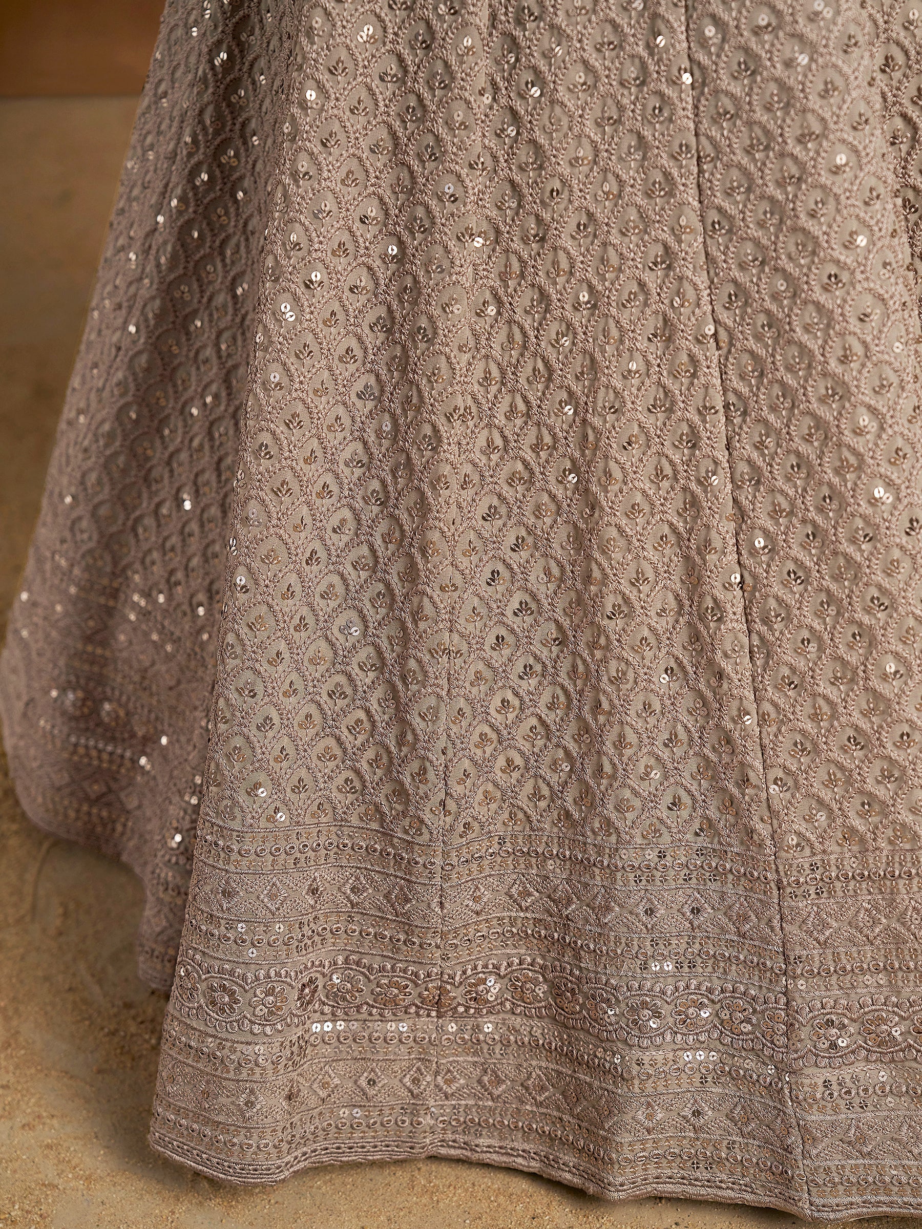 dusty grey georgette embroidered lehenga choli for wedding