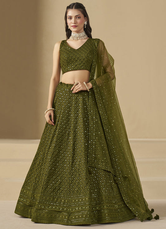 mehendi green sequins georgette embroidered lehenga choli