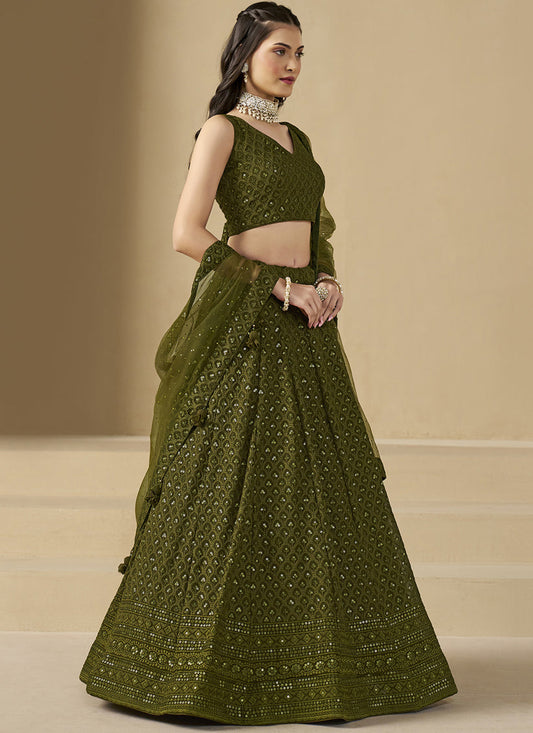 mehendi green sequins georgette embroidered lehenga choli