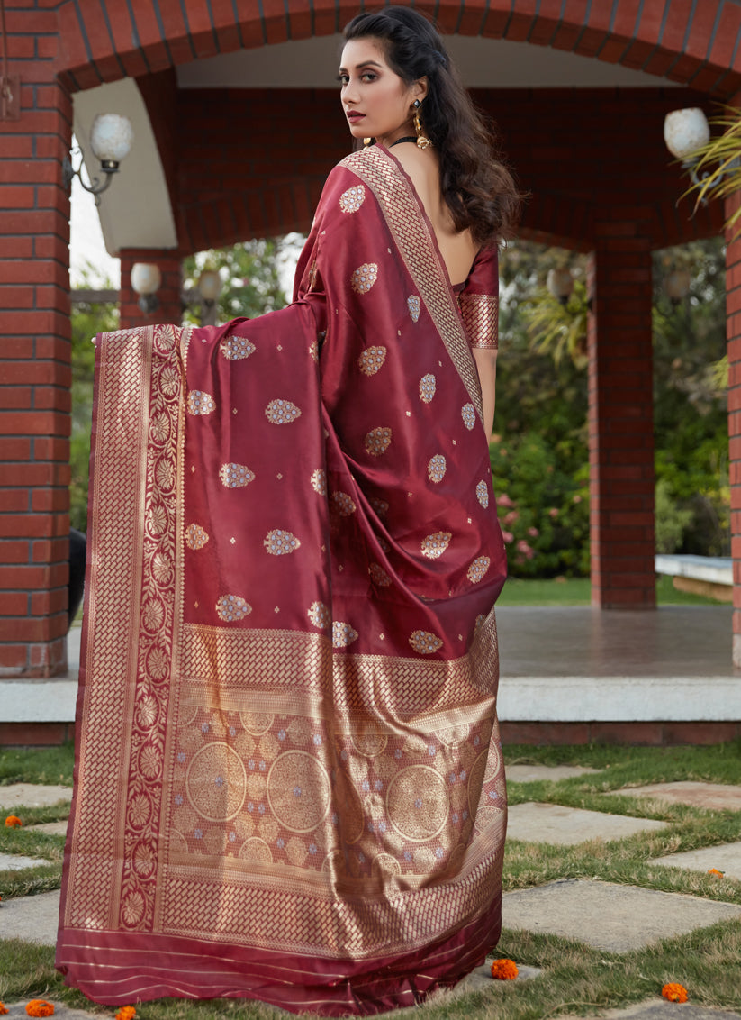 Maroon Banarasi Silk Weaving Saree