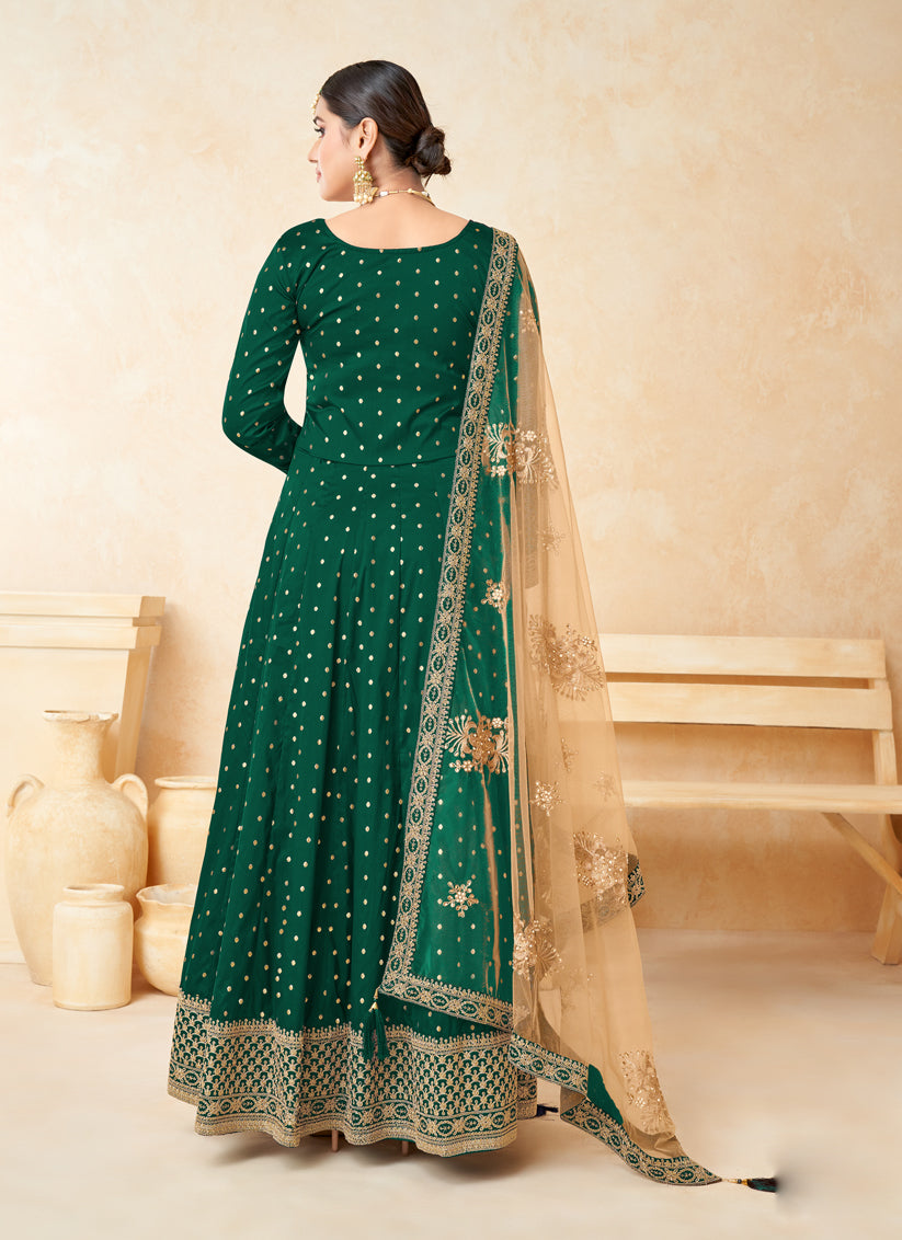 Bottle Green Silk Embroidered Anarkali Suit