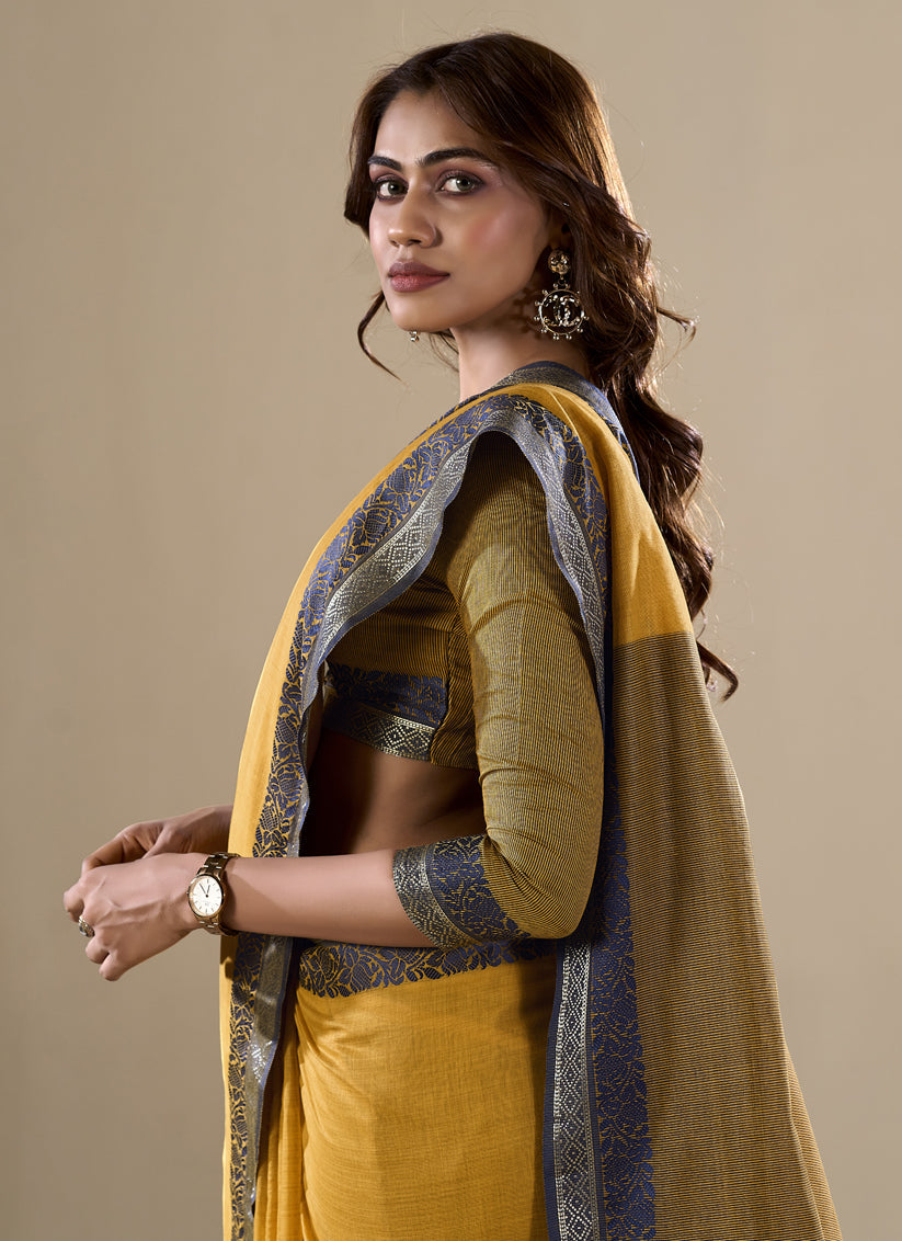 Turmeric Yellow Handloom Cotton Saree for Festival