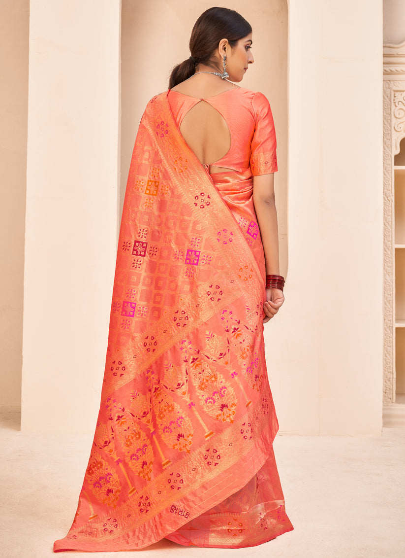 Peach Banarasi Silk Weaving Saree
