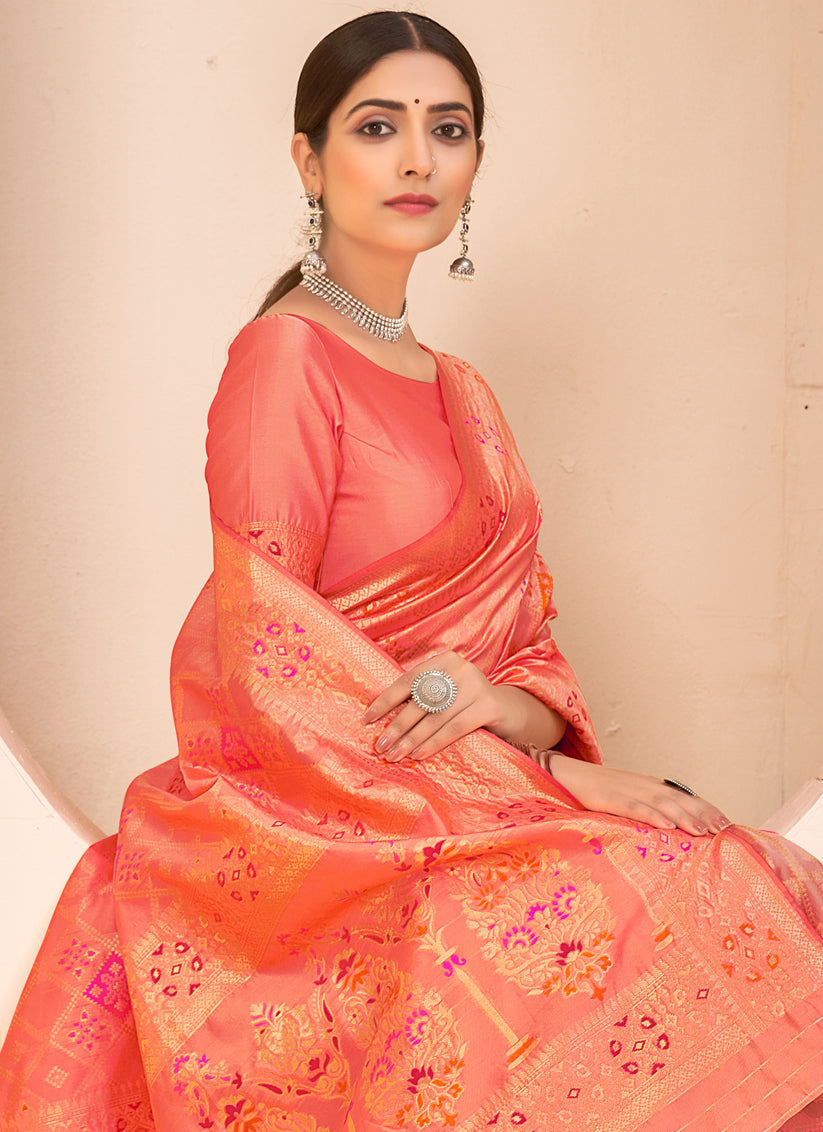 Peach Banarasi Silk Weaving Saree