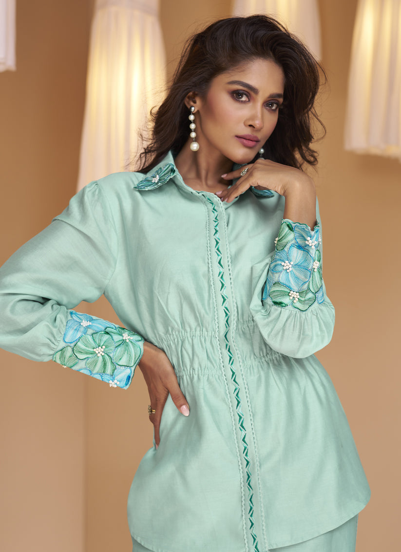 Mint Blue Pure Silk Co-Ord Set