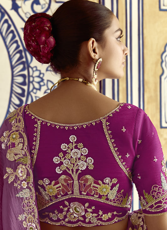 Charismatic Onion Pink Embroidered Designer Wedding Saree