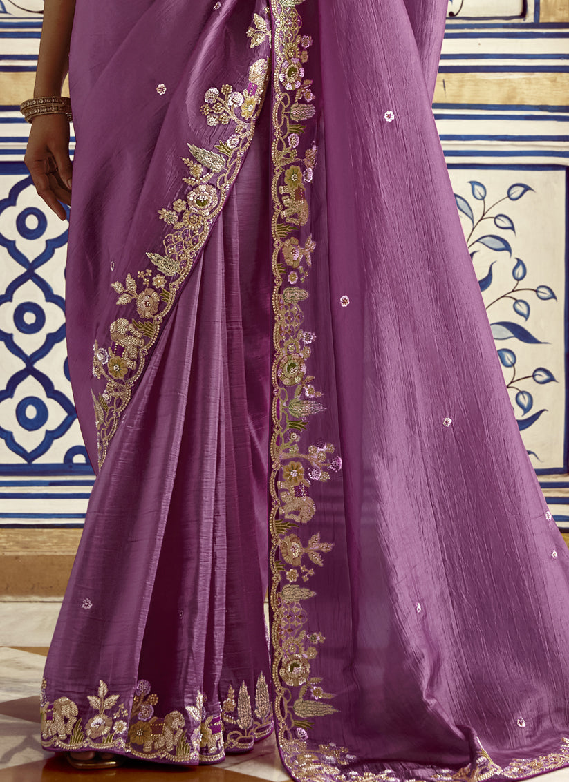 Charismatic Onion Pink Embroidered Designer Wedding Saree