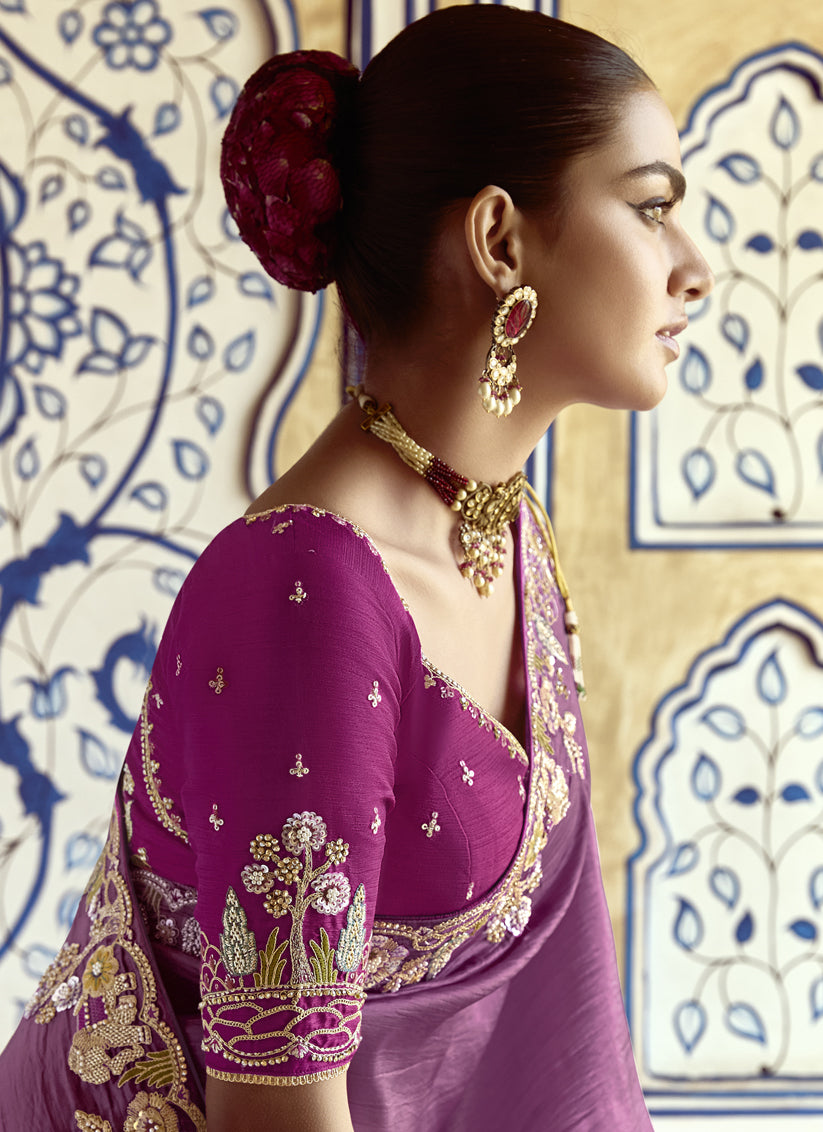 Charismatic Onion Pink Embroidered Designer Wedding Saree