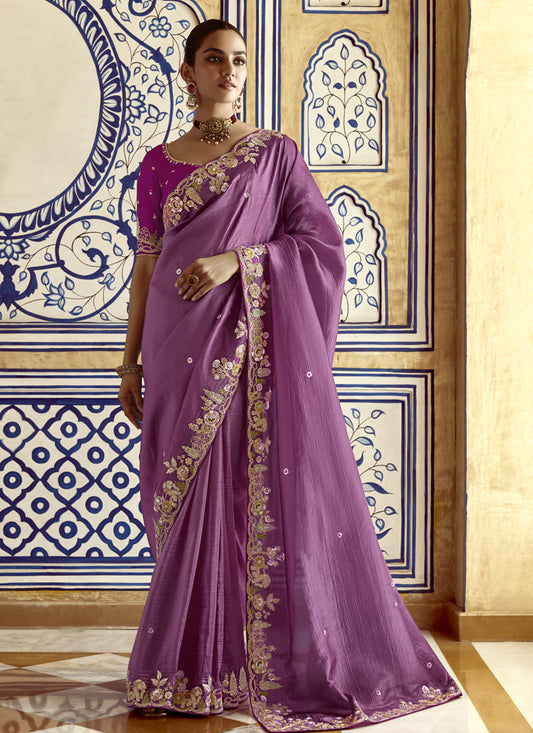 Charismatic Onion Pink Embroidered Designer Wedding Saree